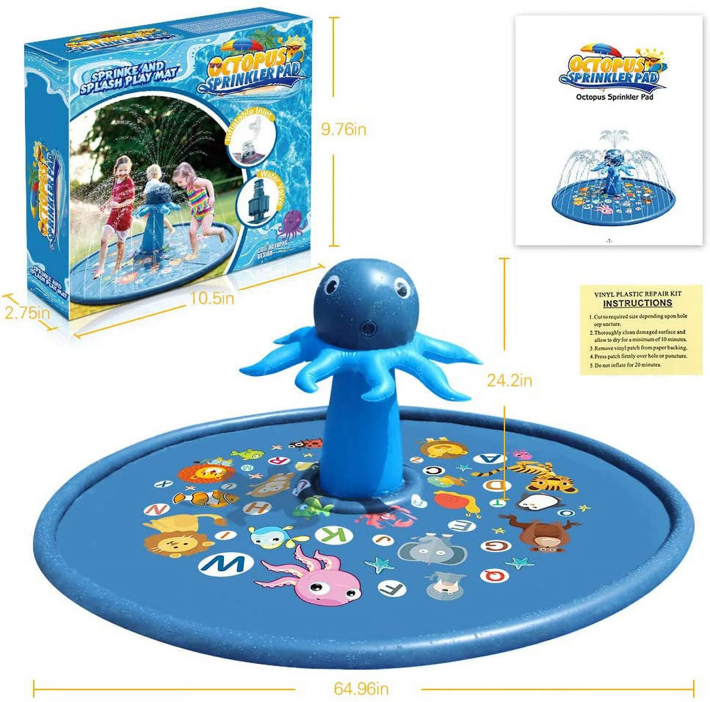 Splash Pads for Toddlers 1-12Y, Sprinkler for Kids, 67" Octopus Inflatable Baby Pool, Outdoor Water Toys, Blue