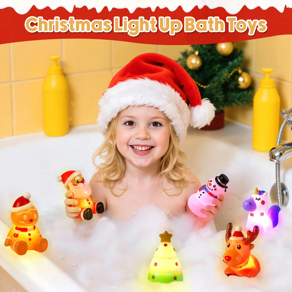 6 Pcs Christmas Light up Bath Toys, Christmas Toys for Kids Baby Toddler, Christmas Stocking Stuffers for Kids, Ideal as Kids Gifts for Christmas