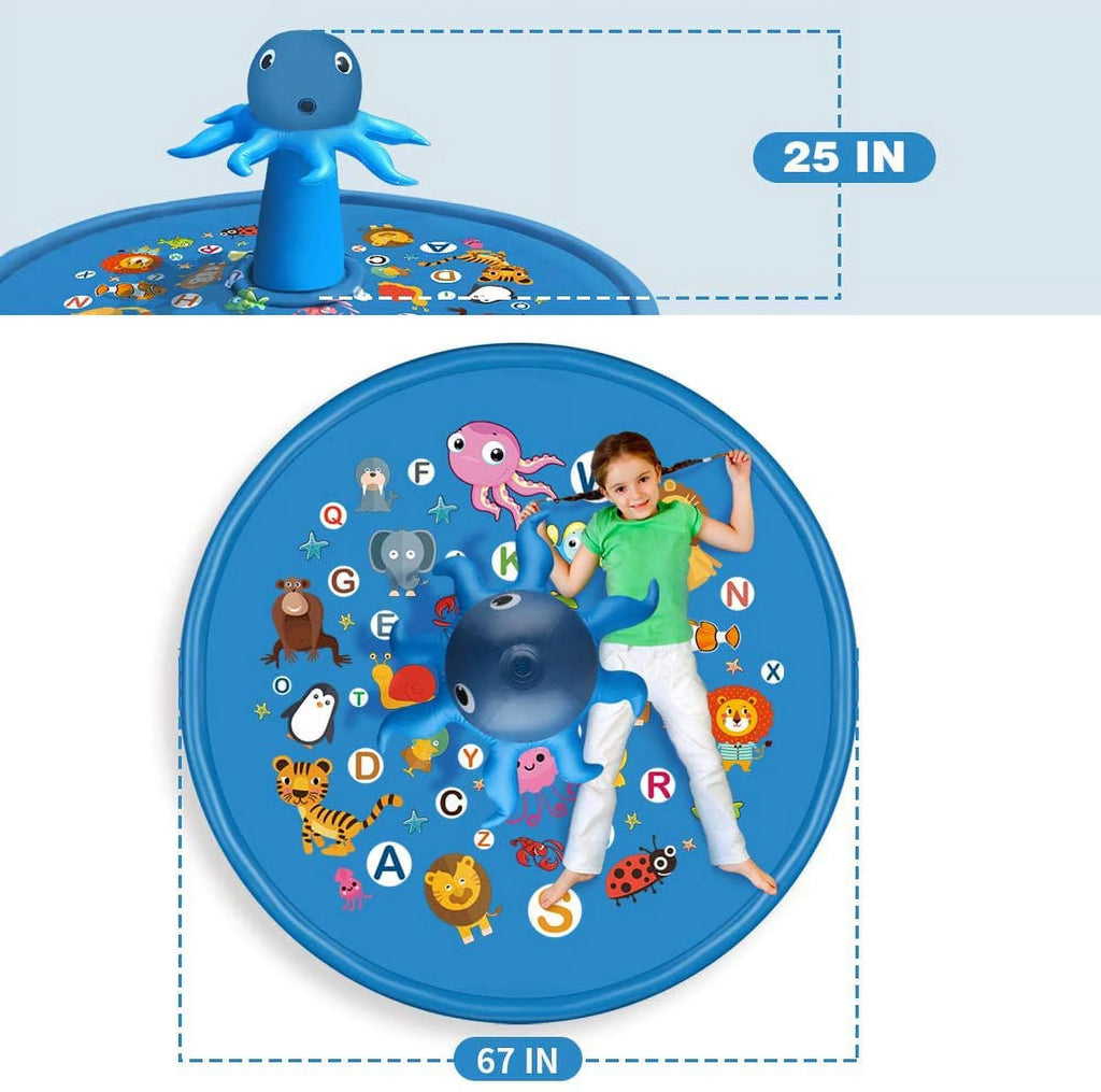 Splash Pads for Toddlers 1-12Y, Sprinkler for Kids, 67" Octopus Inflatable Baby Pool, Outdoor Water Toys, Blue