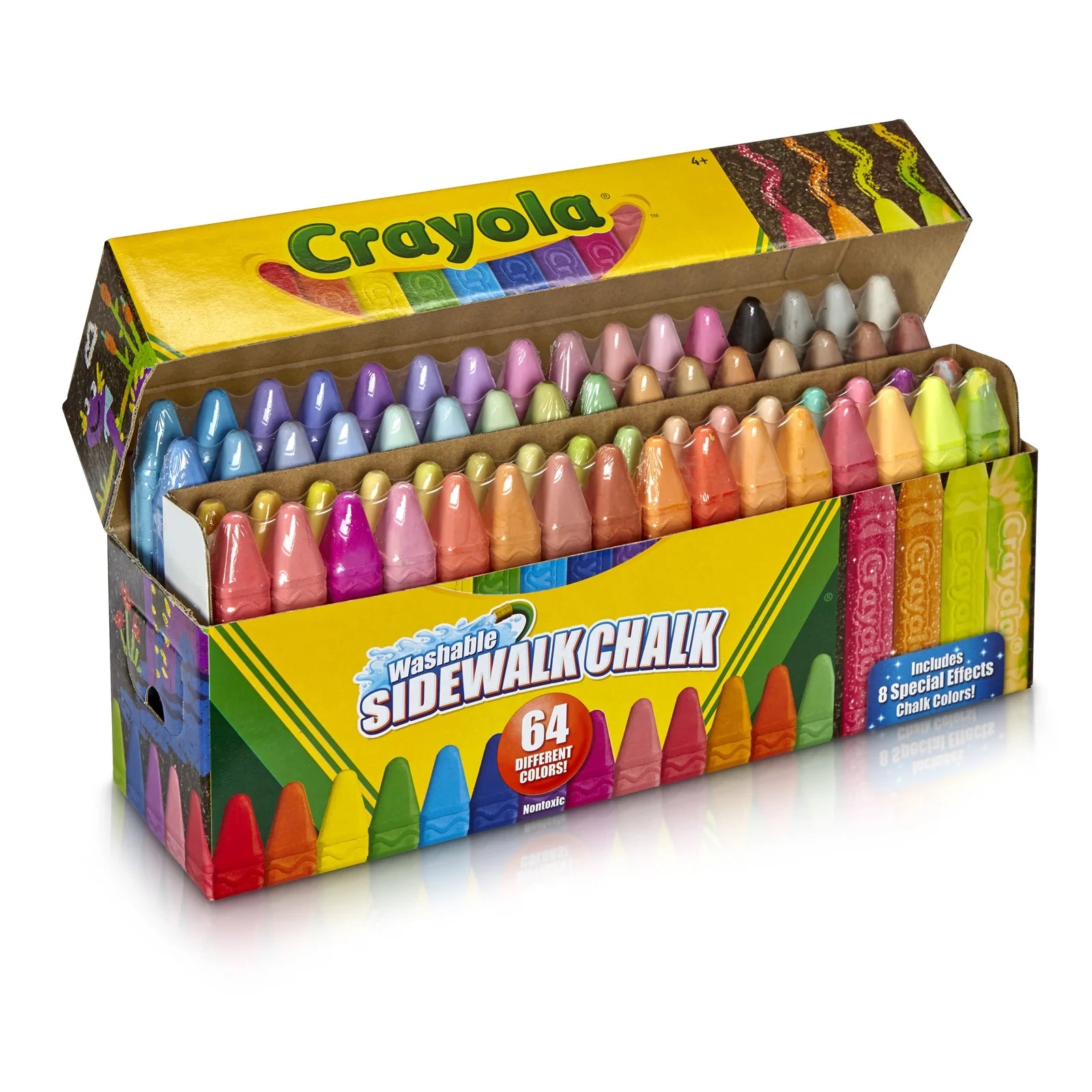 Washable Sidewalk Chalk in Assorted Colors, 64 Count , Gift for Kids