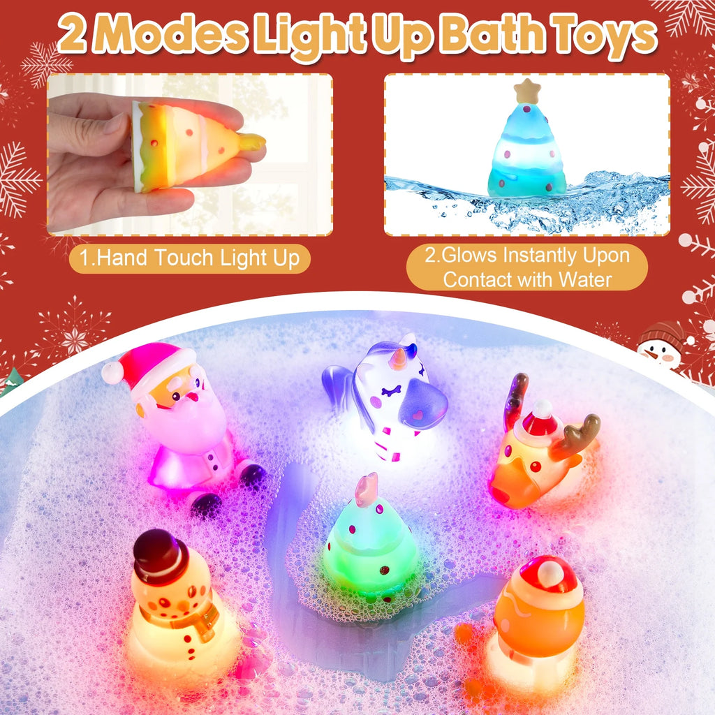 6 Pcs Christmas Light up Bath Toys, Christmas Toys for Kids Baby Toddler, Christmas Stocking Stuffers for Kids, Ideal as Kids Gifts for Christmas