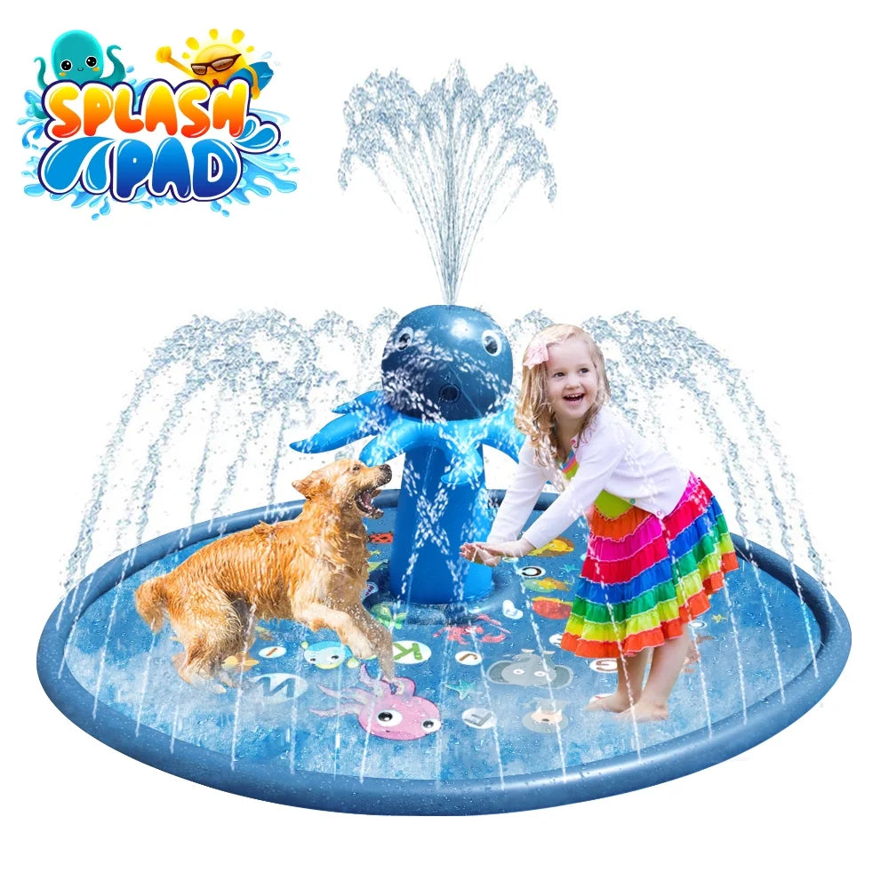 Splash Pads for Toddlers 1-12Y, Sprinkler for Kids, 67" Octopus Inflatable Baby Pool, Outdoor Water Toys, Blue