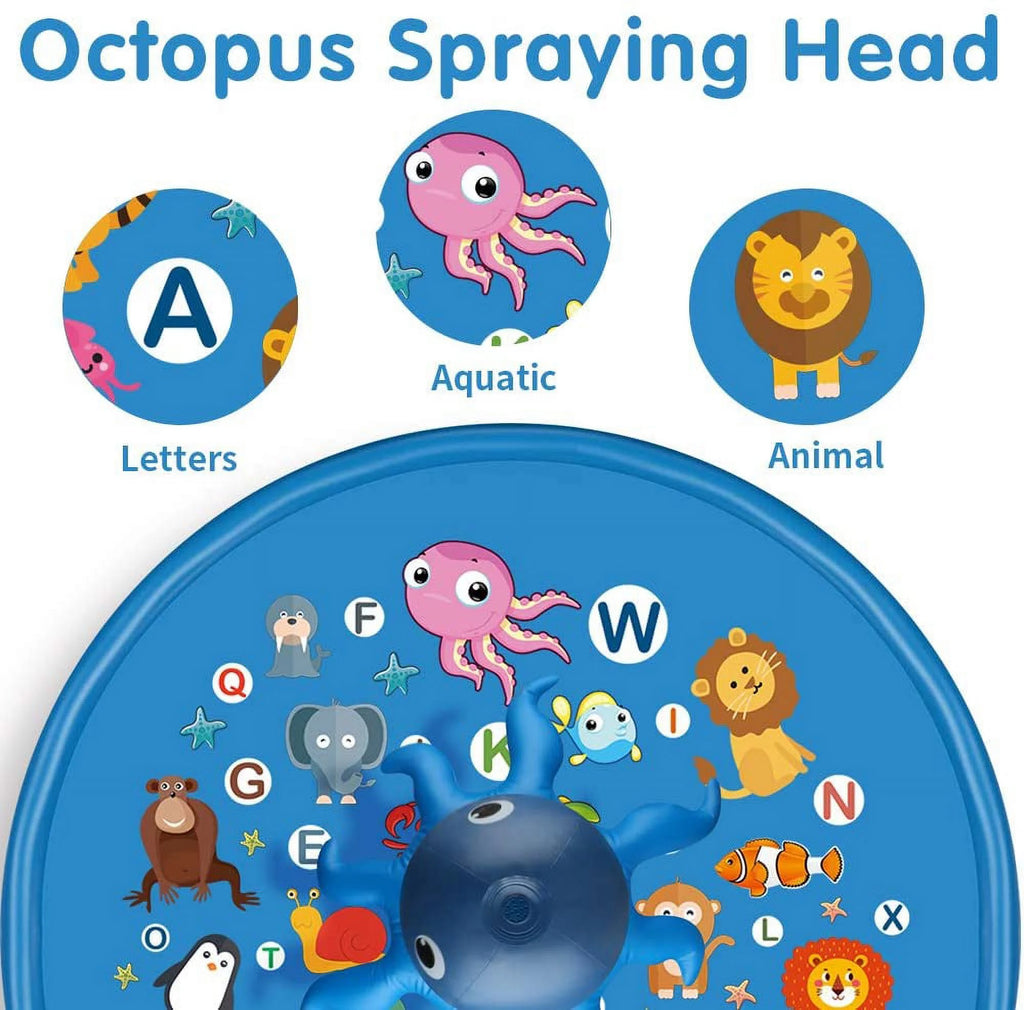Splash Pads for Toddlers 1-12Y, Sprinkler for Kids, 67" Octopus Inflatable Baby Pool, Outdoor Water Toys, Blue